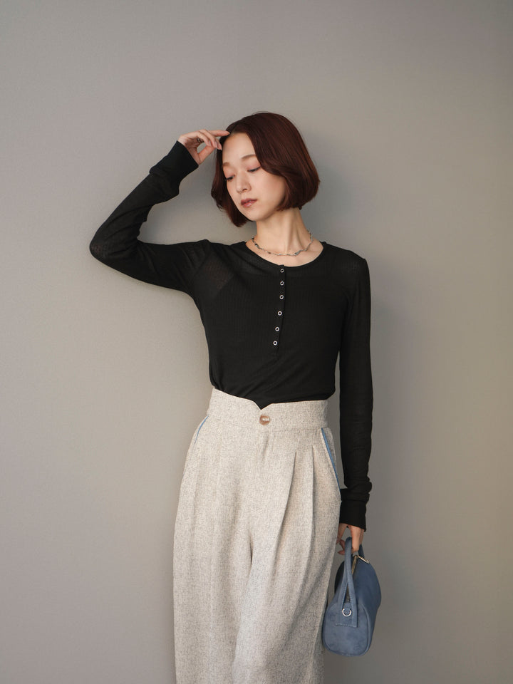 [予約]シアーリブヘンリーネックロンT/black