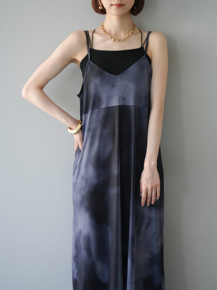 [予約タイダイ柄シアーキャミワンピース/モノトーン
