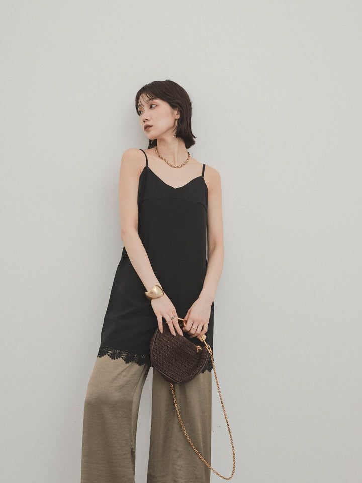 [SET]裾レース切替キャミミニワンピース+サテンイージーパンツ(2set)