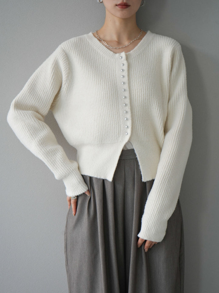 [予約]スリットヘムフェザーニットカーディガン/アイボリー