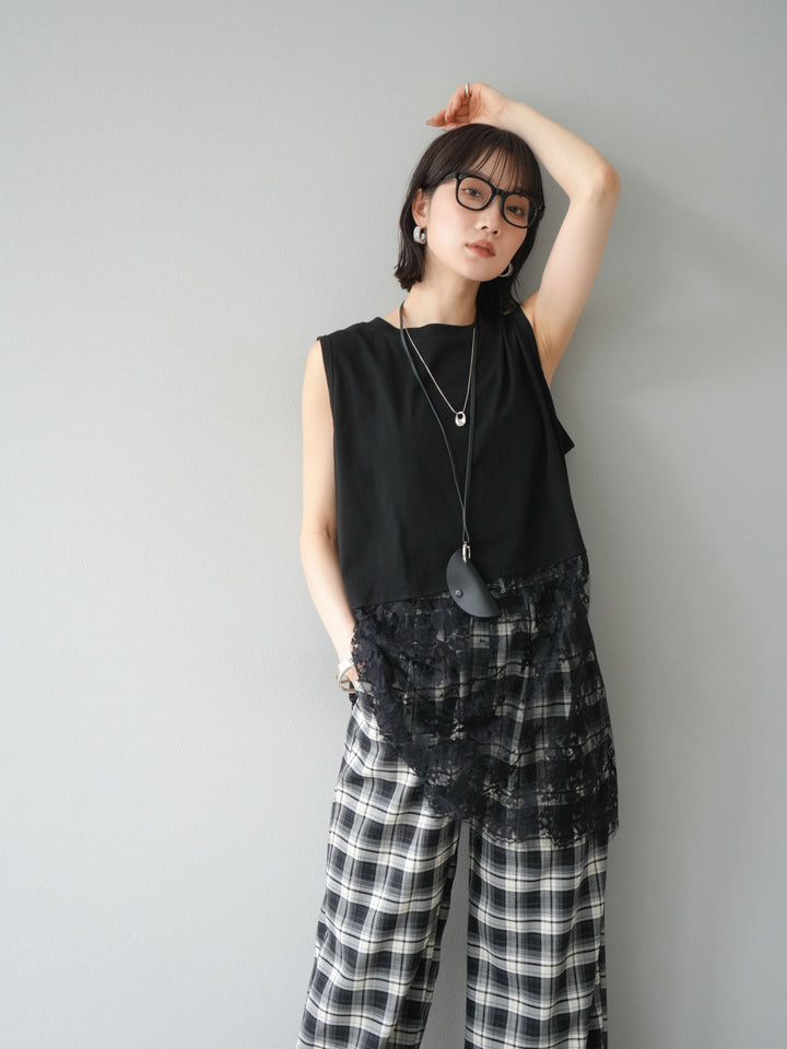 [予約]レース切替ノースリトップス/ブラック