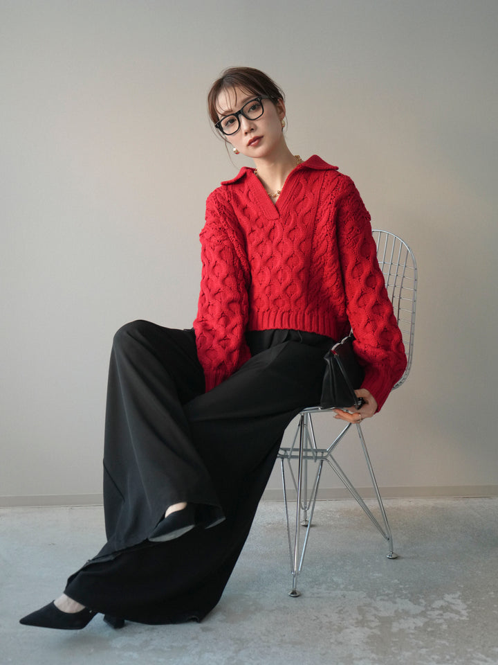 [SET]バルキーケーブルクロップド開襟プルオーバー+バルキーケーブルクロップド開襟プルオーバー(2set)