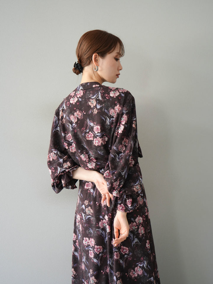 [予約]フラワーフリルブラウス/ブラウン