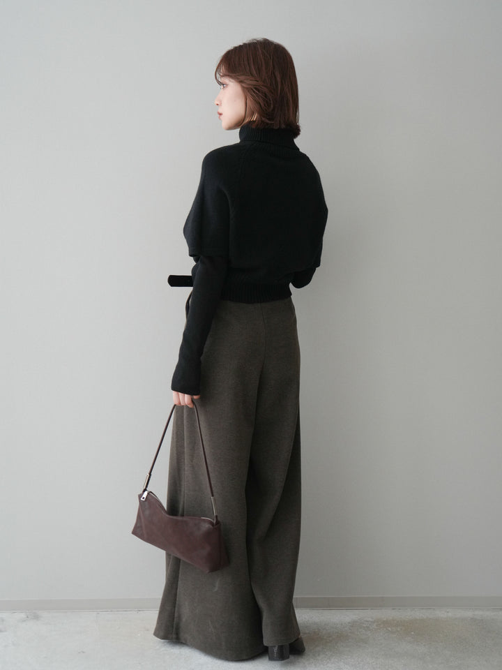 [予約]ベルト付きフロントタックワイドパンツ/brown