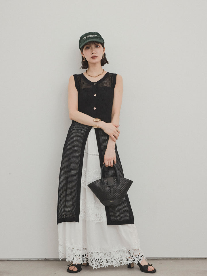 [SET]アソートボタンニットロングジレ+スカラップレースロングスカート(2set)