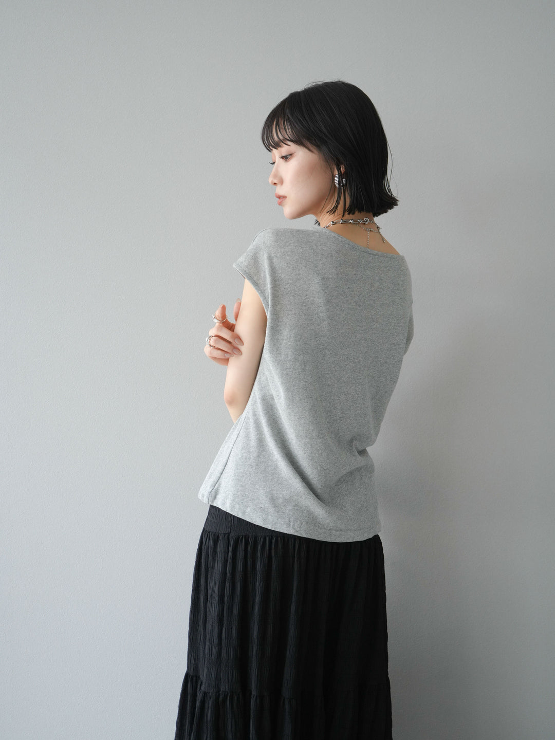 [予約]フロント巻きデザインカットソー/グレー