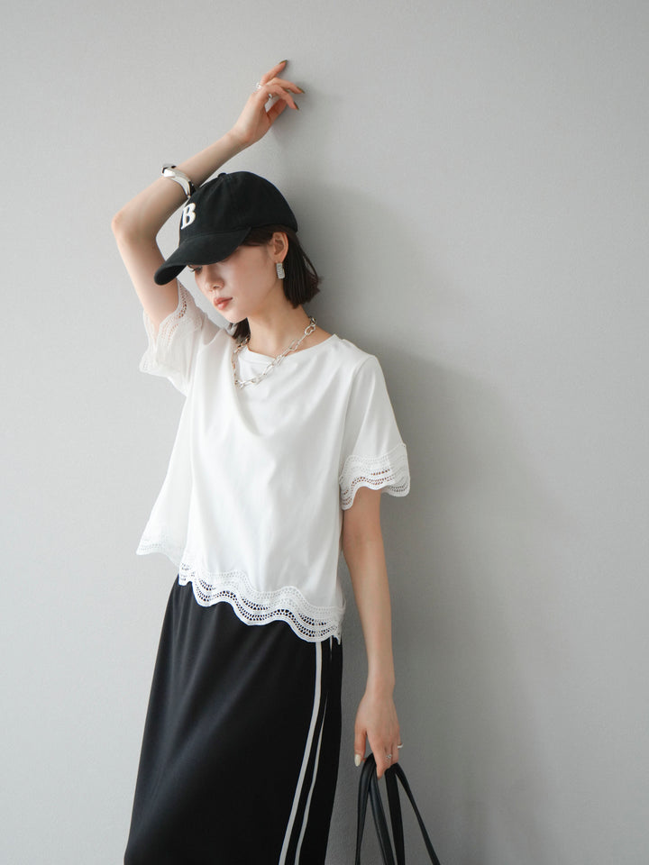 [予約]レース切替カットソー/オフ