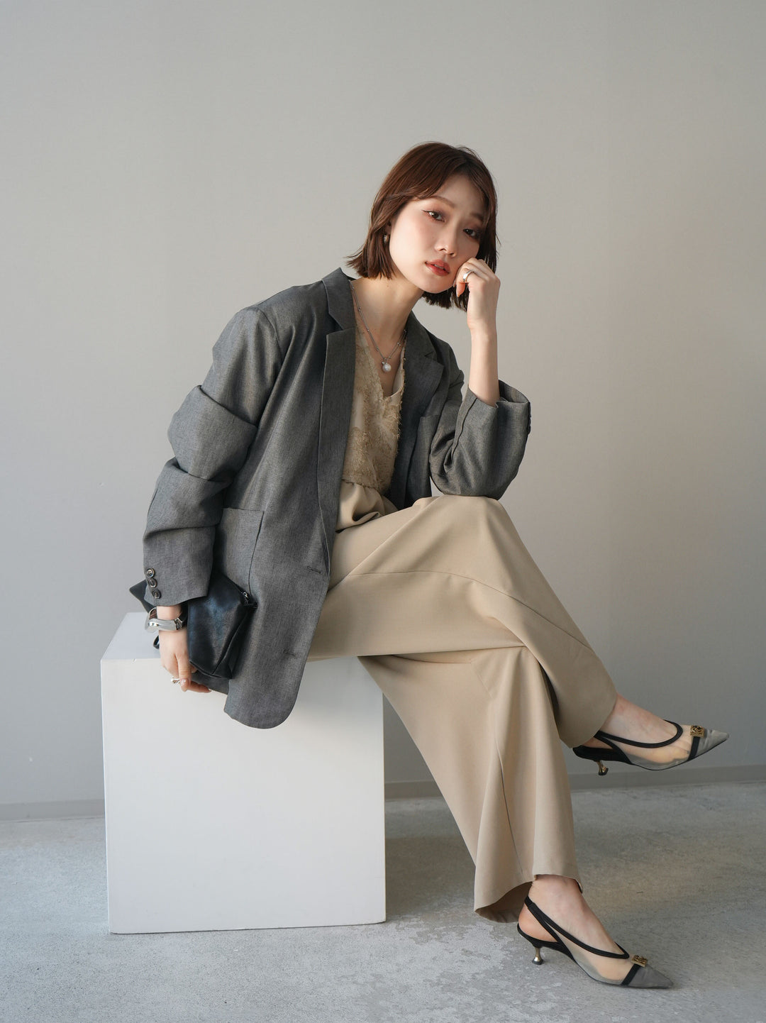 [SET]ジャガードレースぺプラムドッキングサロペット+選べるアクセセット(2set)