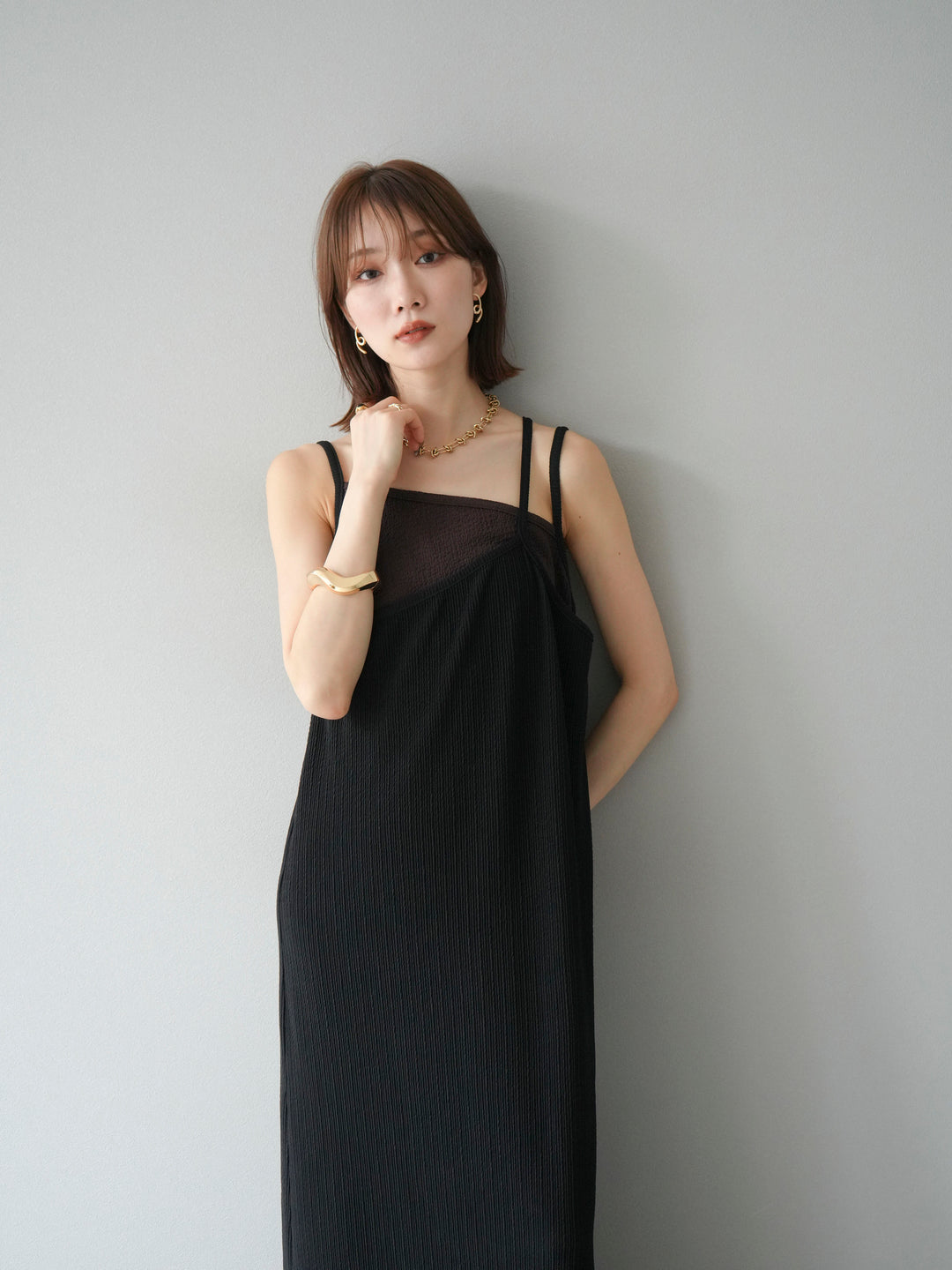 [予約]バイカラーレイヤードキャミワンピース/ブラック