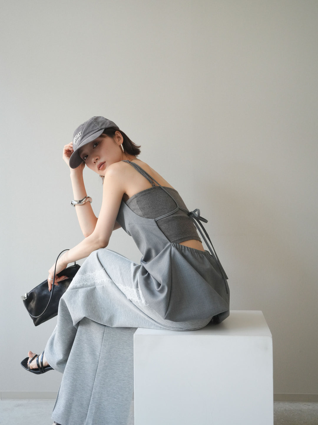 [SET]バックリボンバルーンチュニックキャミ+サイドレースポンチワイドパンツ(2set)