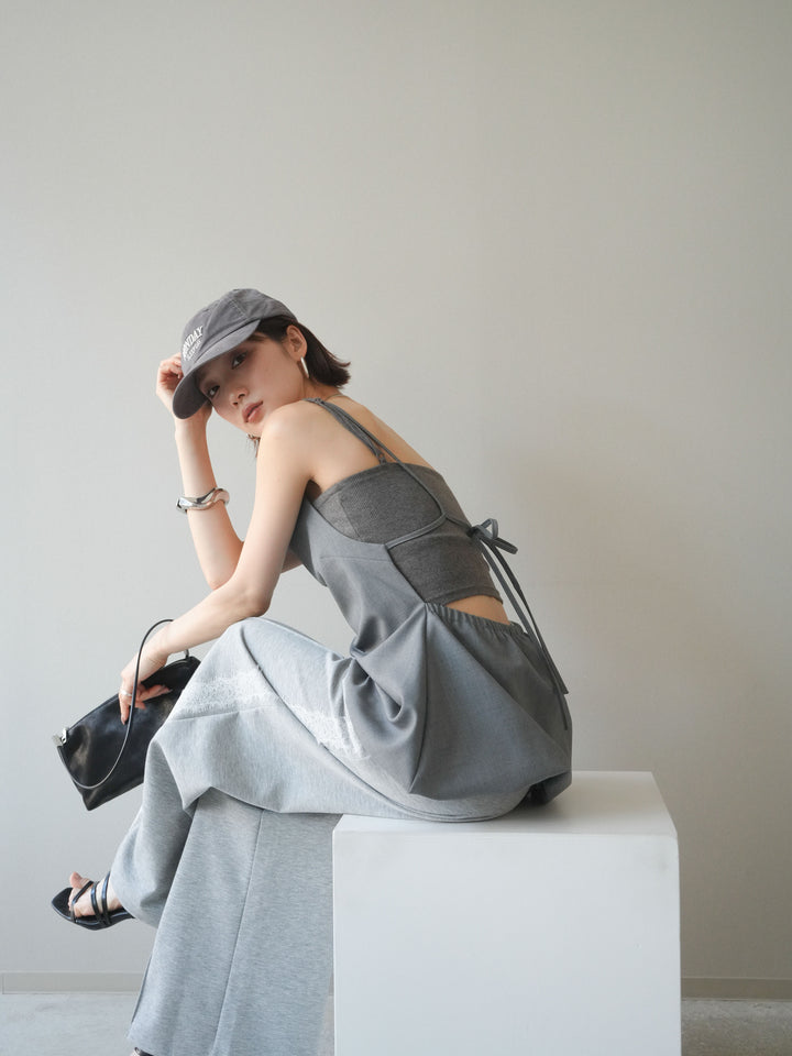 [SET]バックリボンバルーンチュニックキャミ+サイドレースポンチワイドパンツ(2set)