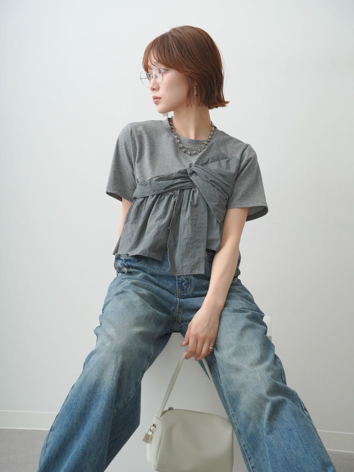 【着回しセット】[SET]ナイロンドッキングツイストTEE +ナイロンドッキングツイストTEE +ストーンウォッシュルーズフィットデニム(3set)