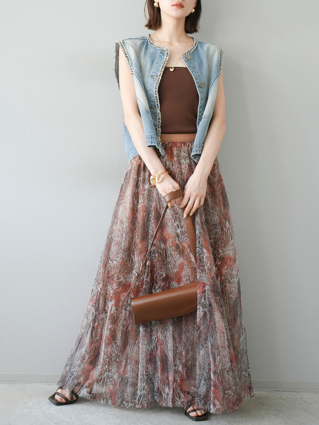 [予約]ツイードデザインデニムベスト/ライトブルー