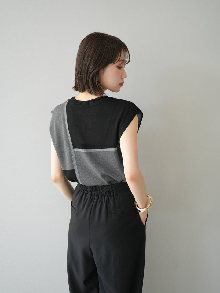 【預購】同色系無袖針織套頭衫/黑色