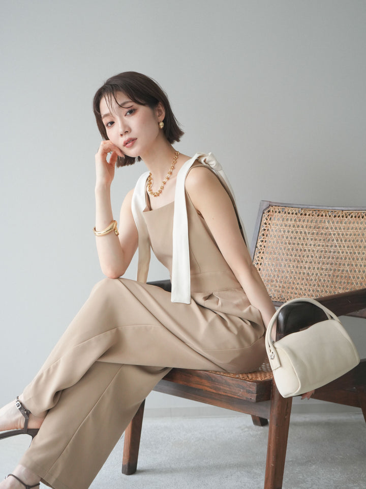 [予約]ショルダーリボンサロペット/beige