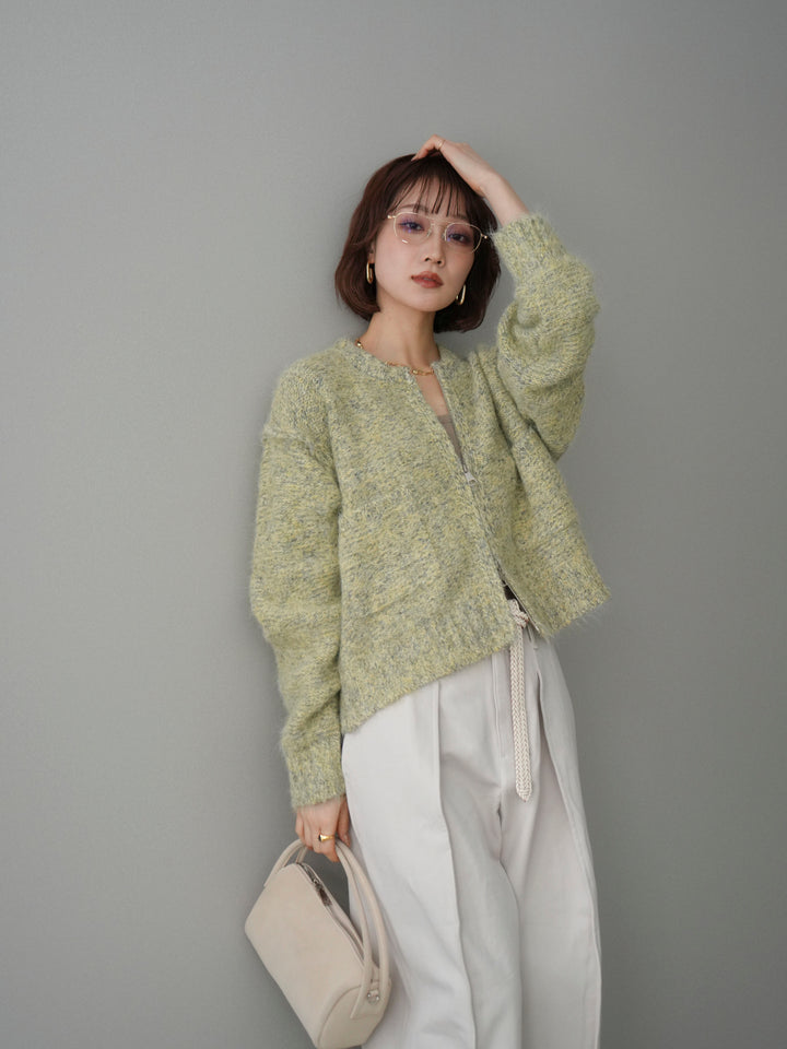 [SET]ミックスヤーンダブルZIPニットカーディガン+コットンツイルカーブパンツ(2set)