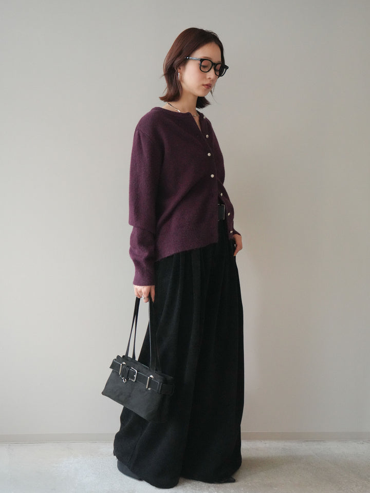 [SET]アンティークボタンニットカーディガン+ベルトデザインループコールテンワイドパンツ(ベルト付き)(2set)