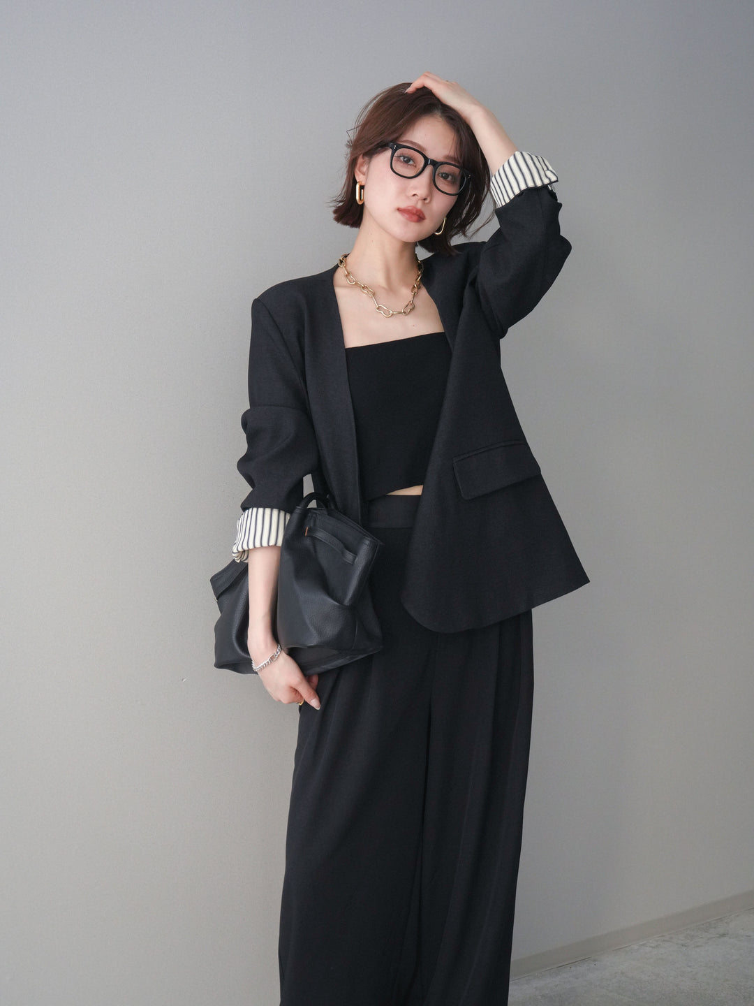 [予約]ノーカラージャケット/charcoal