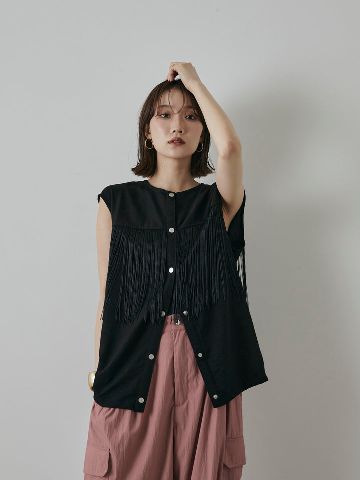 【預購】流蘇無袖上衣/黑色