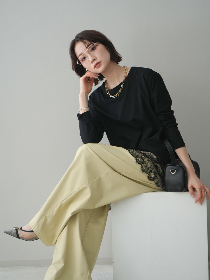 [SET]裾レースロングスリーブTシャツ+選べるアクセセット(2set)