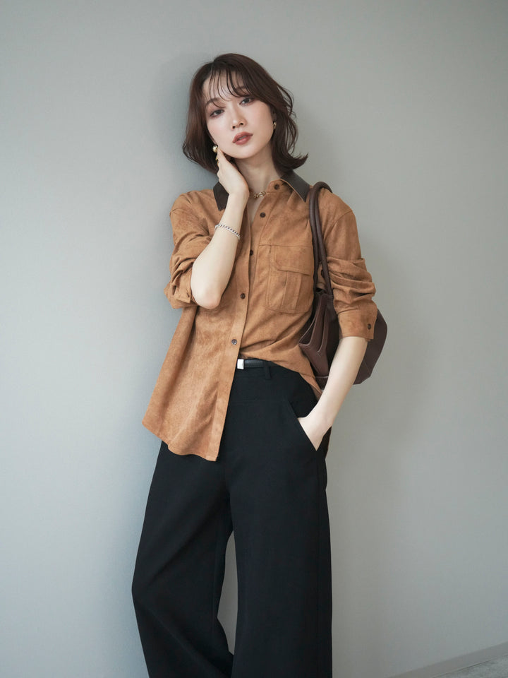 [予約]レザー襟スエードシャツ/camel