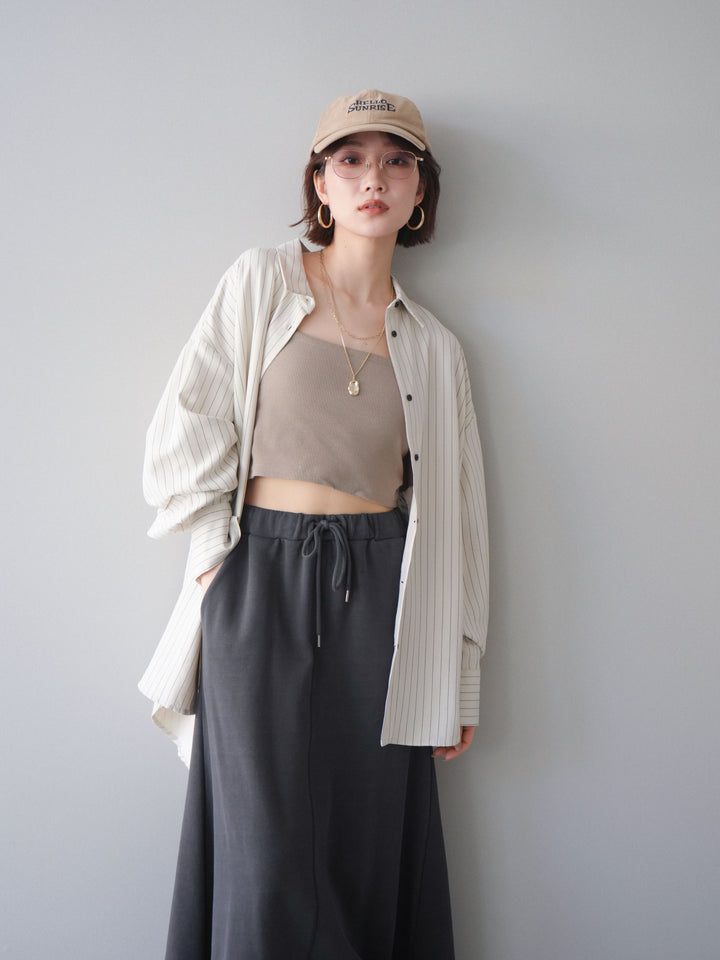 [SET]2WAYカシュクールストライプブラウス+スウェットフレアロングスカート(2set)