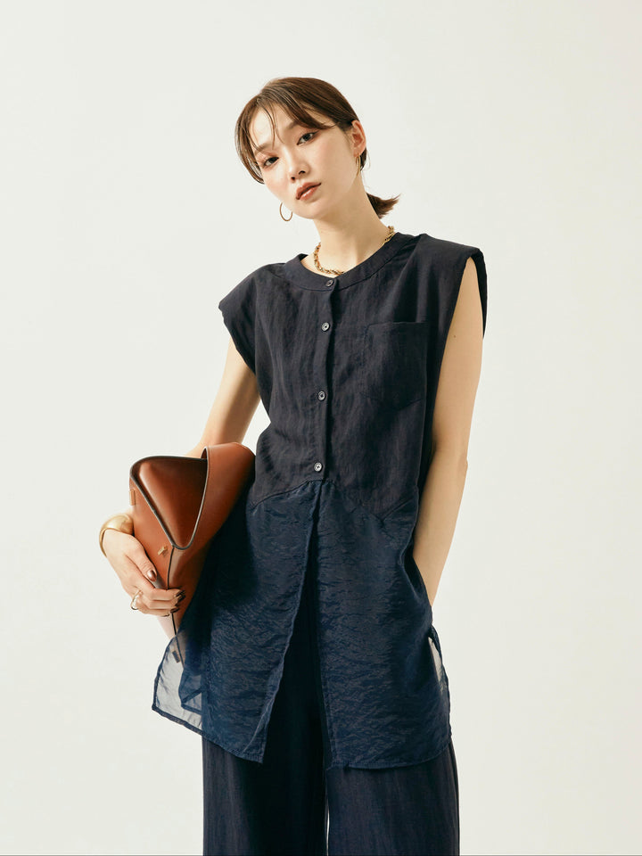 [SET]オーガンジーヘムブラウス＆ワイドパンツSET UP(2set)