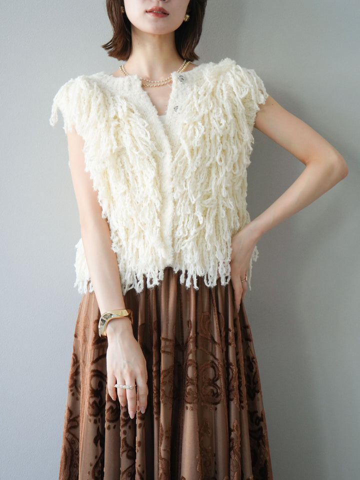 [予約]フリンジループニットベスト/アイボリー