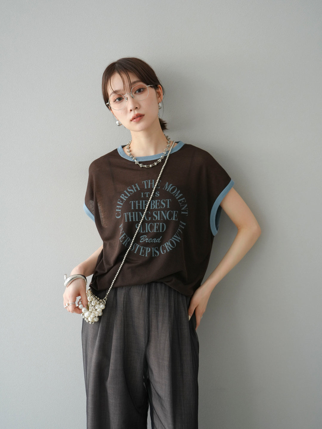 [SET]シアーフライス ロゴプリントT +コード刺繍チュールレイヤードパンツ(2set)