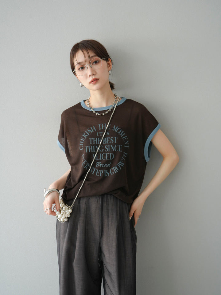 [SET]シアーフライス ロゴプリントT +コード刺繍チュールレイヤードパンツ(2set)