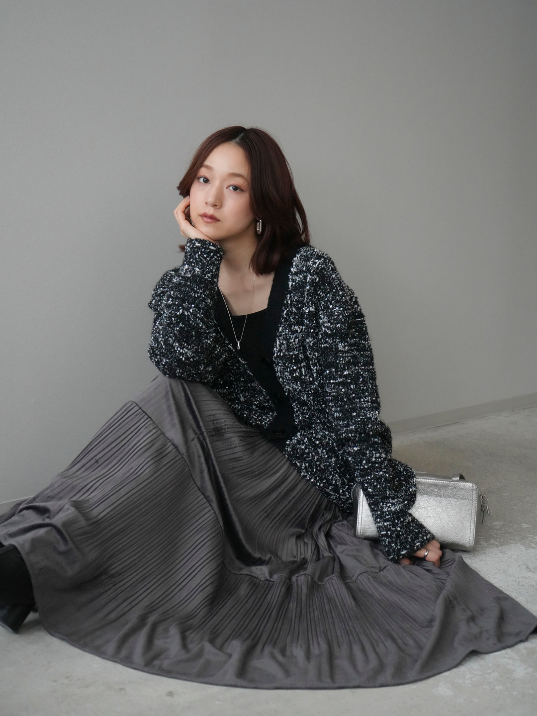 [予約]モールネップニットカーディガン/black