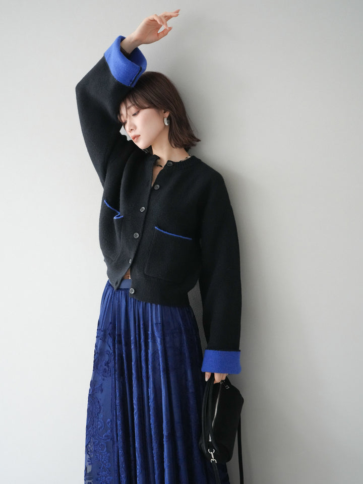 [SET]バイカラーオーバーニットカーディガン+アンティーク柄フロッキーマキシスカート(2set)