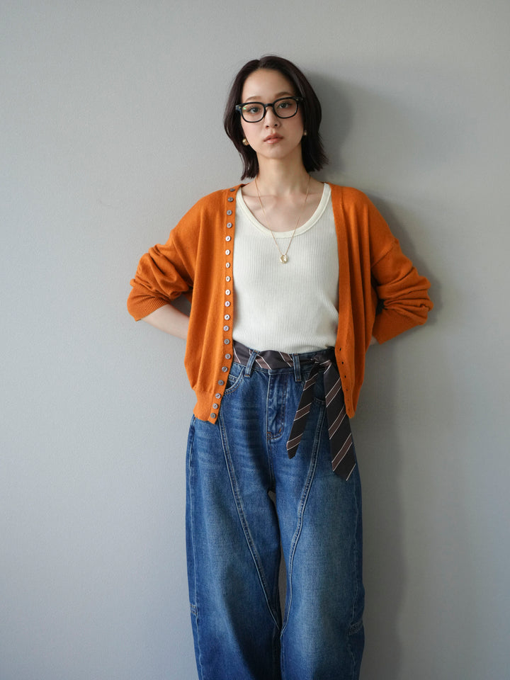 [予約]デザインボタンニットカーディガン＆タンクトップSET/オレンジ