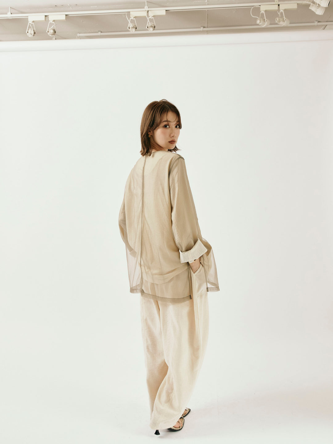 [予約]リネンライクベイカーバルーンパンツ/アイボリー