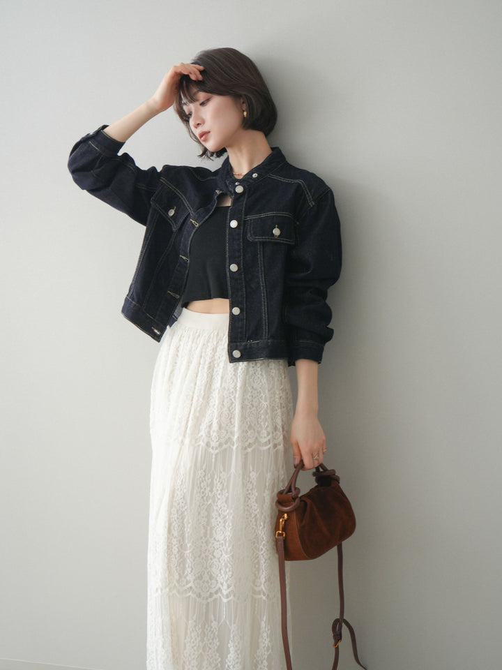 [予約]スタンドカラーコンパクトデニムジャケット/darkblue