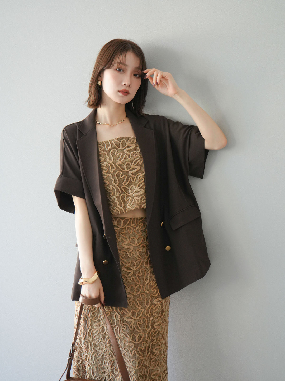 [予約]パイピングフラワーシアーベロアキャミソール/ベージュ