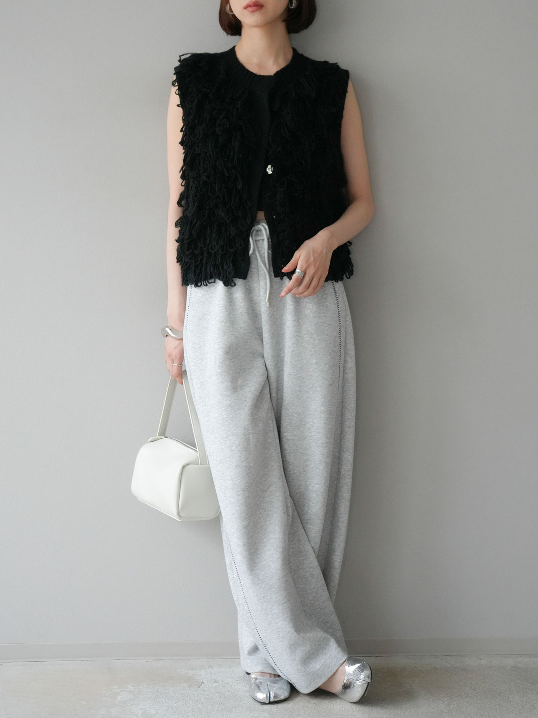 [予約]ハンドステッチ風スウェットパンツ/グレー
