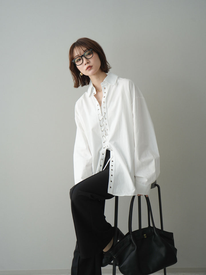 [SET]レースアップブロードシャツ+レースアップブロードシャツ(2set)