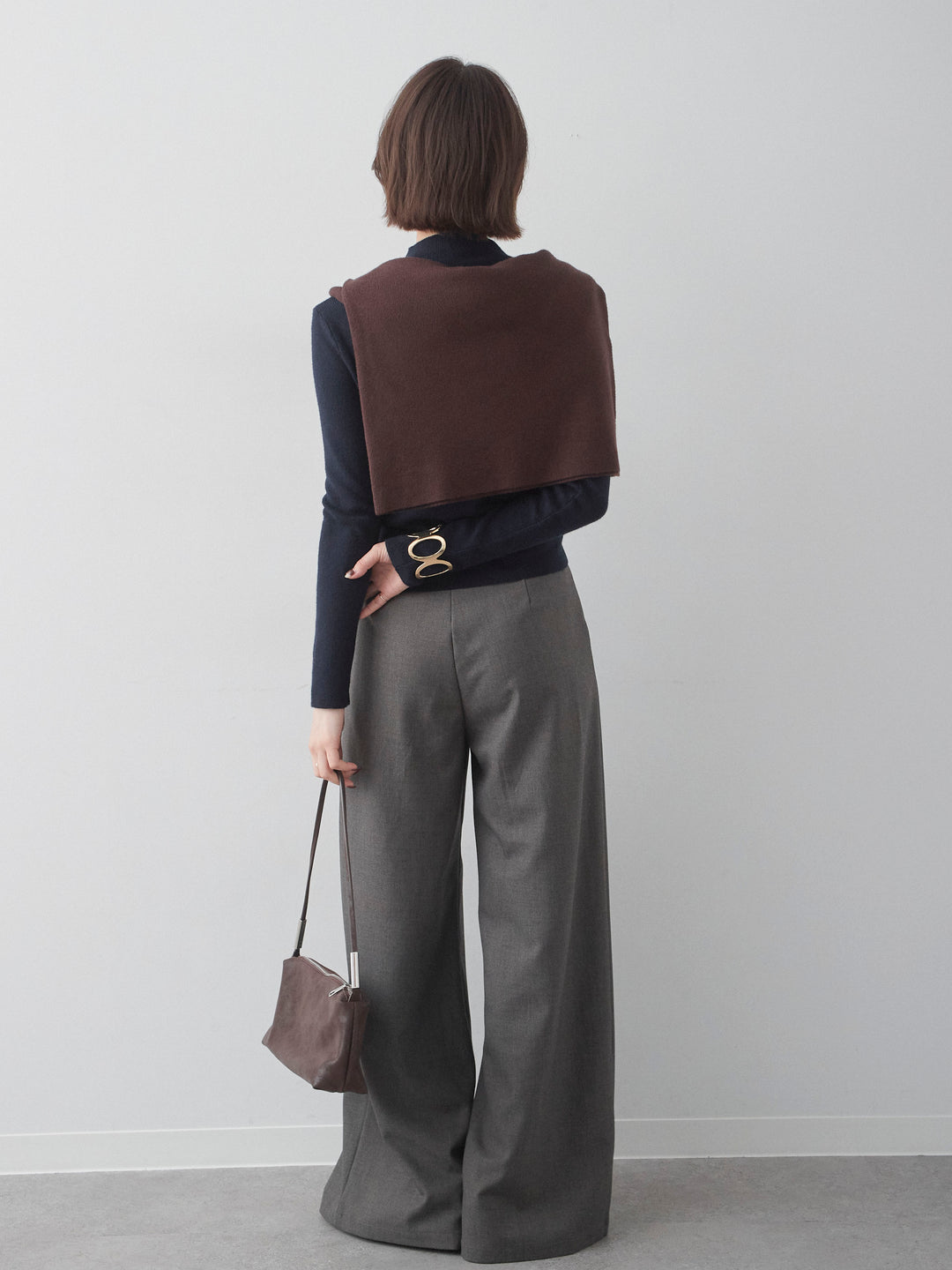 [SET]モックネックリブスリムニットトップス+ベルトデザインツータックドレープワイドパンツ(2set)