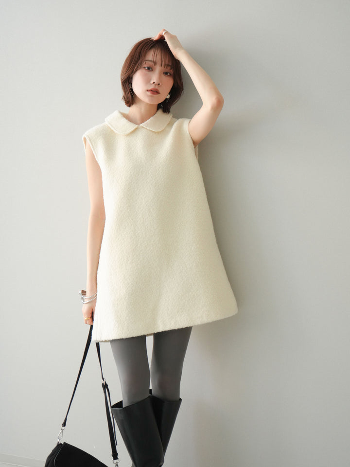 [予約]襟付きブークレミニワンピース/offwhite