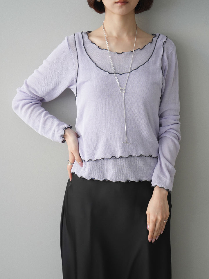 [SET]バイカラーメローアンサンブルシアーニットトップス+センターシームフレアパンツ(2set)