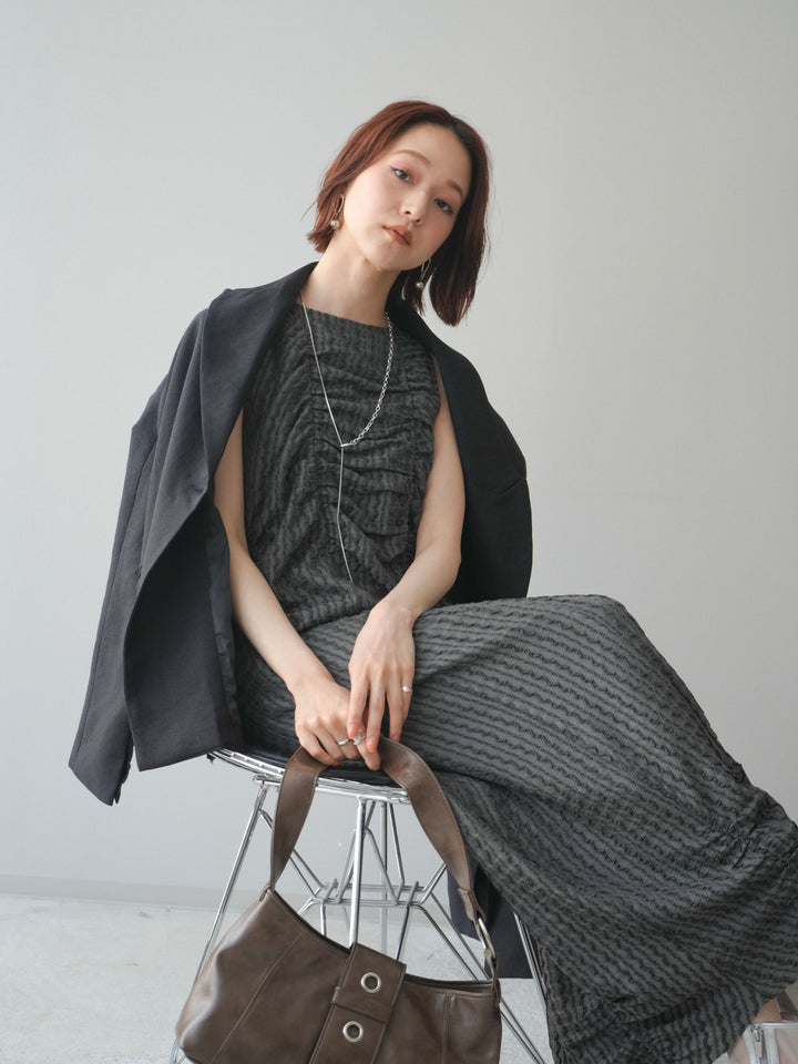 [SET]シャーリングジャガードノースリーブワンピース+エフォートレステイラードジャケット(2set)