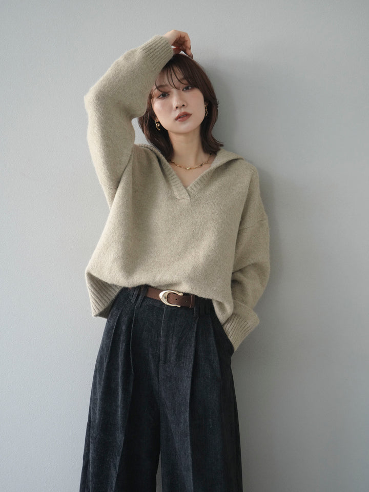 [予約]スキッパーニットプルオーバー/beige