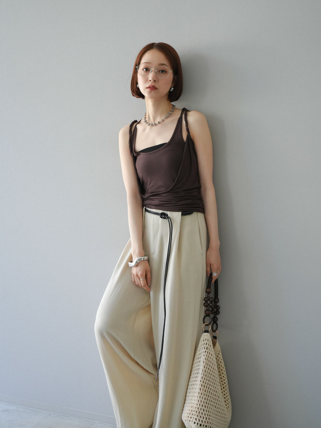 [予約]レイヤードツイストタンクトップ/ブラウン