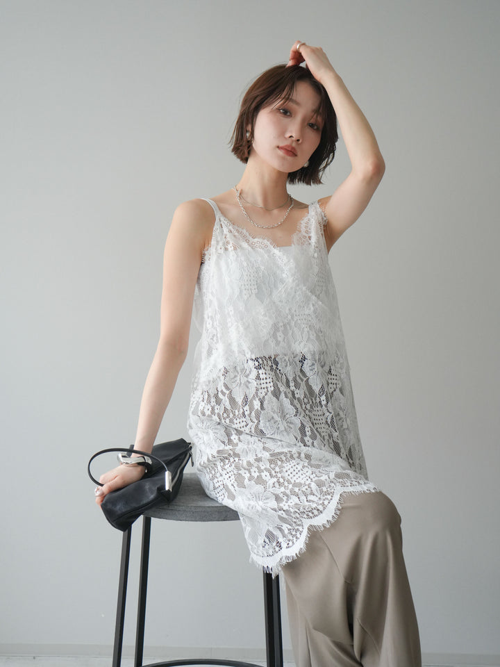 [SET]総レースチュニックキャミソール+ベルト付キーホルダーモチーフワイドパンツ(2set)