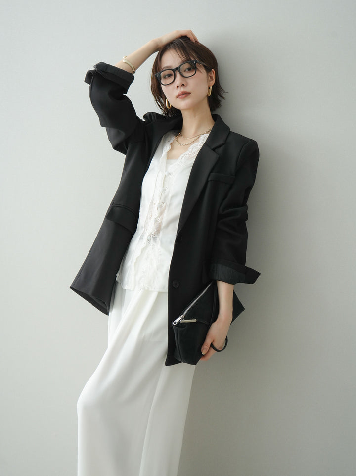 [SET]バックスリットデザインジャケット+ノースリサテンレースキャミソール(2set)