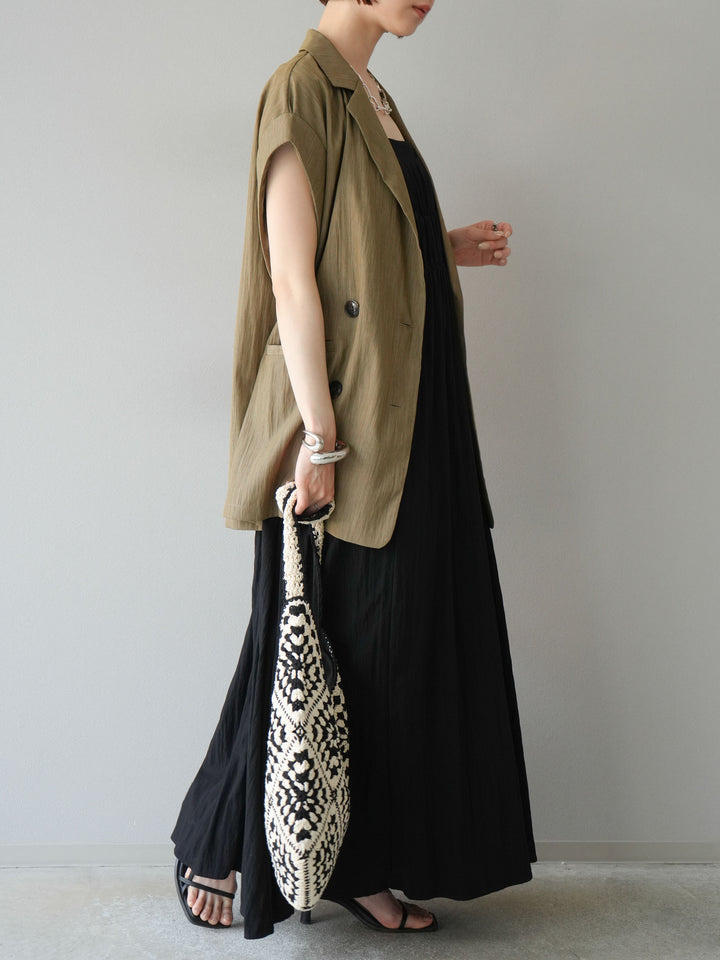 [SET]レーヨンシャーリングキャミワンピース+リネンライクノースリーブダブルジレ(2set)