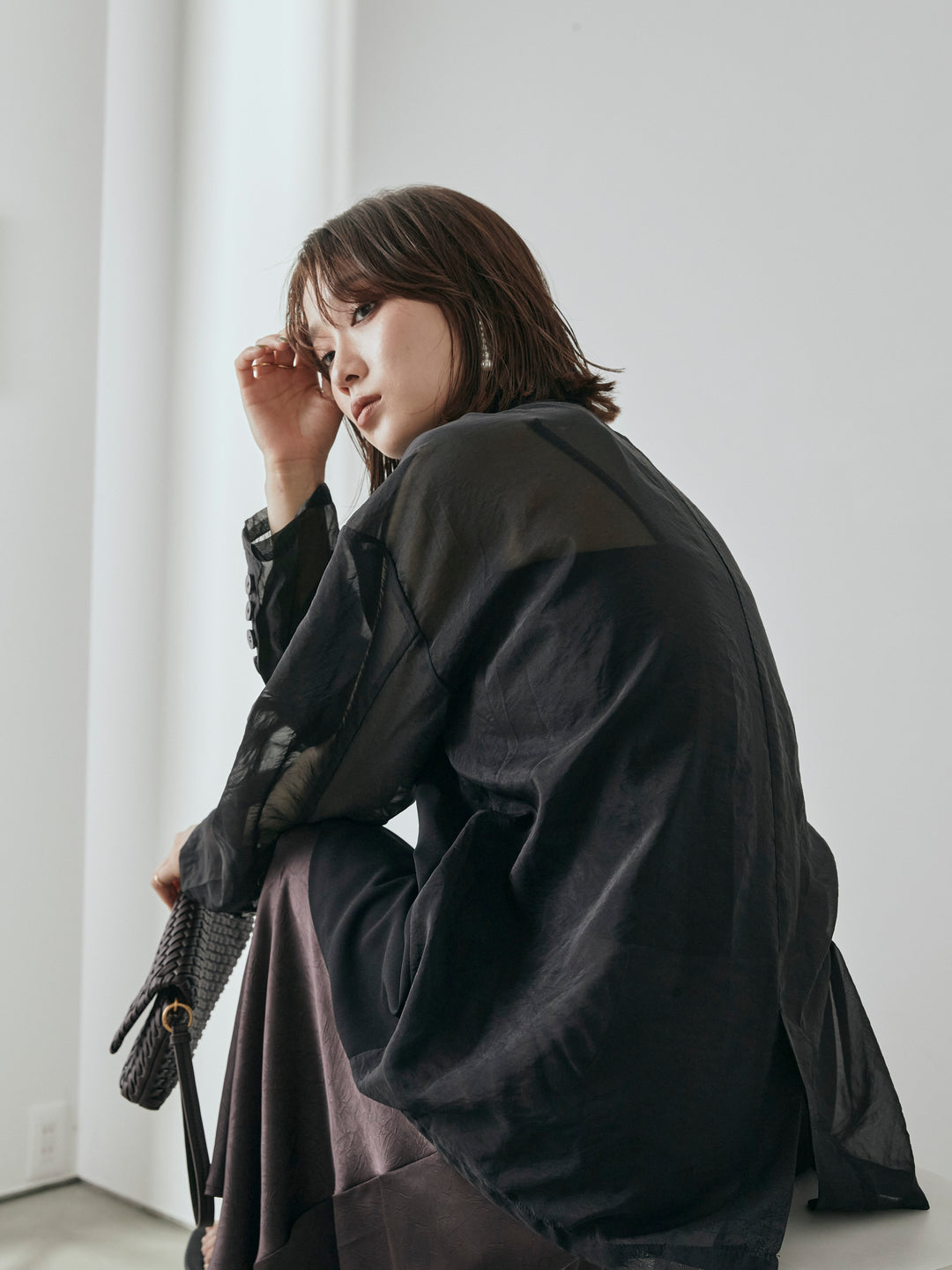 【預購】透視剪裁西裝外套/黑色