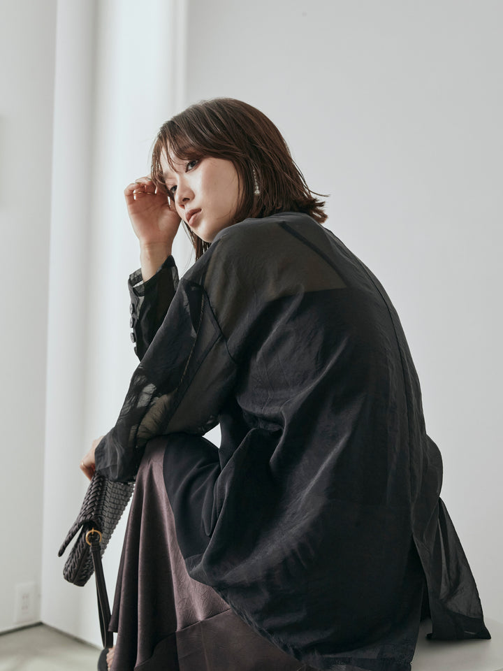 【預購】透視剪裁西裝外套/黑色