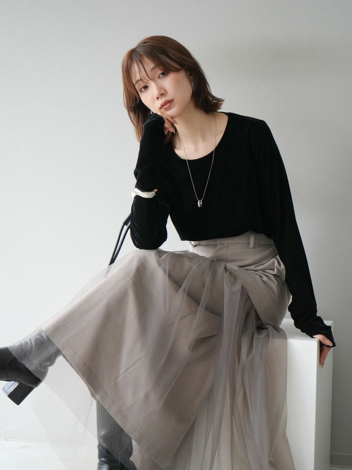 [予約]シアーベロアフィンガーホールトップス/ブラック